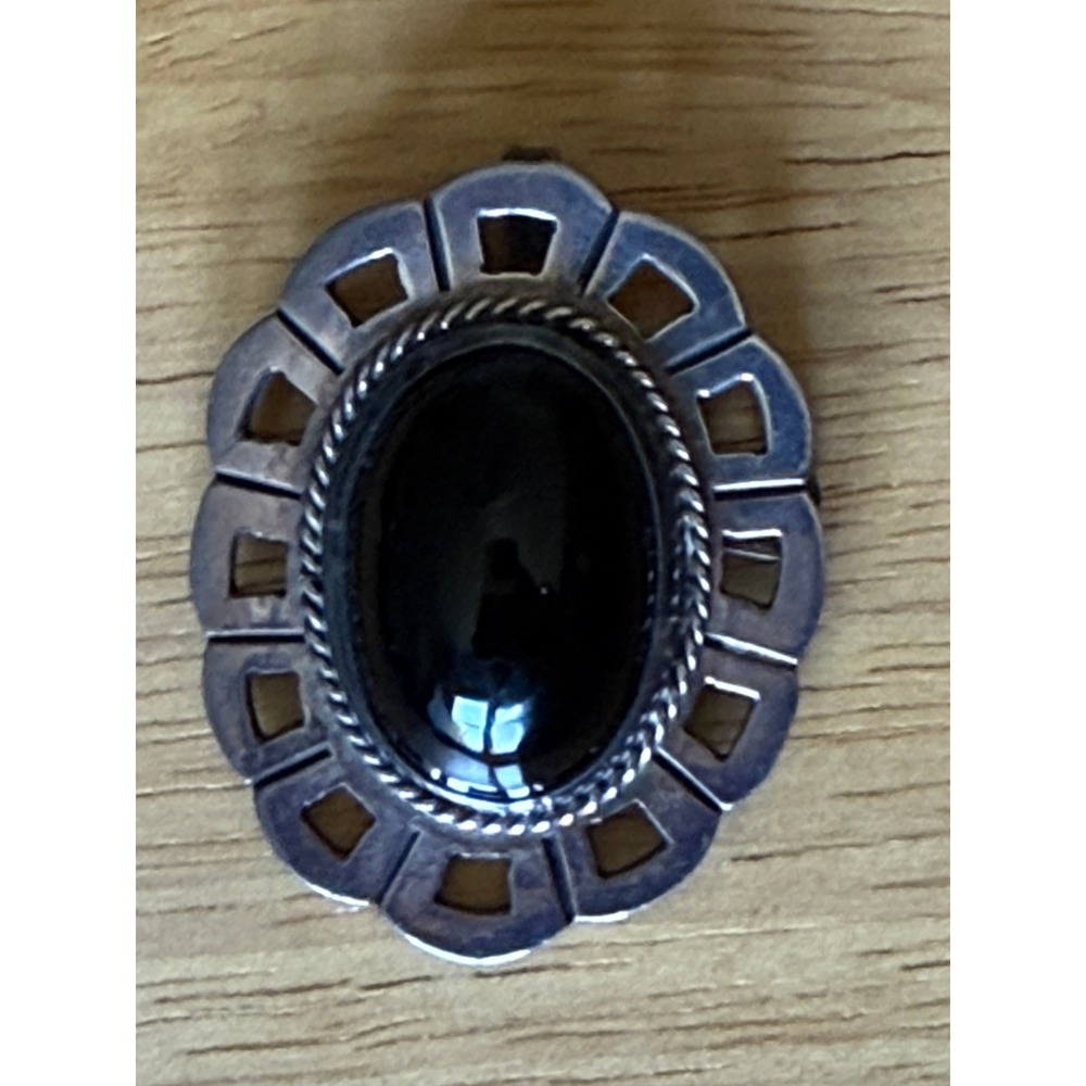 Vintage Taxco Sterling Silver & Onyx Pendant Brooch Pin 925 20g